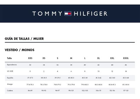 tabla de medidas tommy hilfiger.